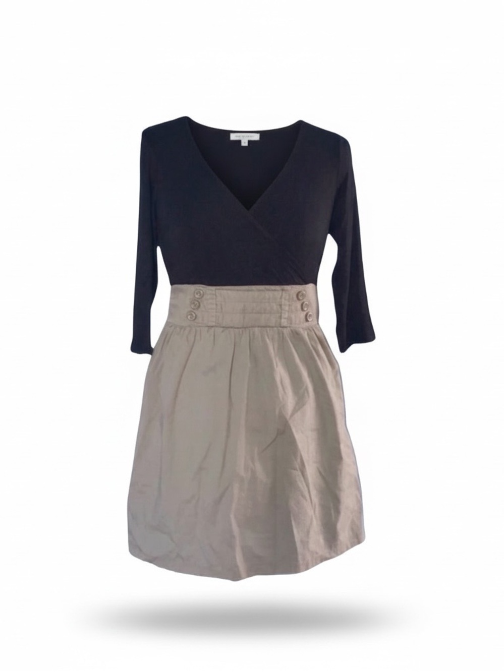 Be Bop L black mock wrap top green A line skirt‎ 3/4 length sleeves casual dress